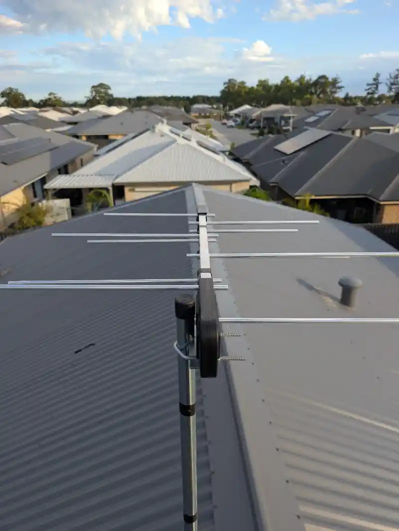 TV antenna installed by NTEK COMMS on tin roof of single-storey home in Perth